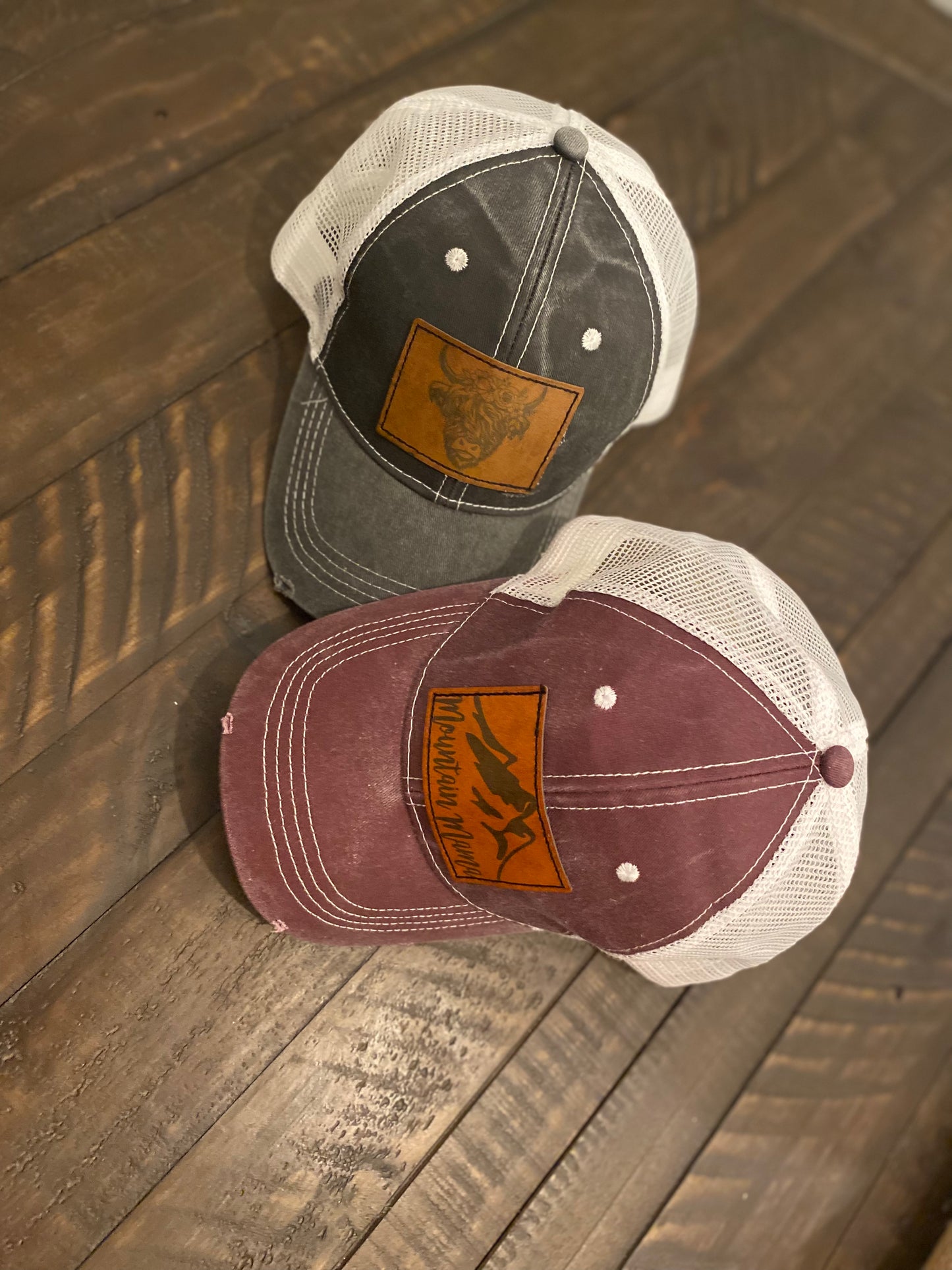 Leather patch hats
